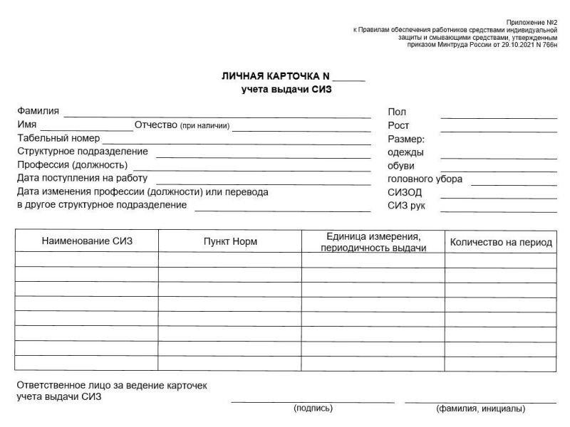Личная карточка учёта выдачи СИЗ Личная карточка учёта выдачи СИЗ